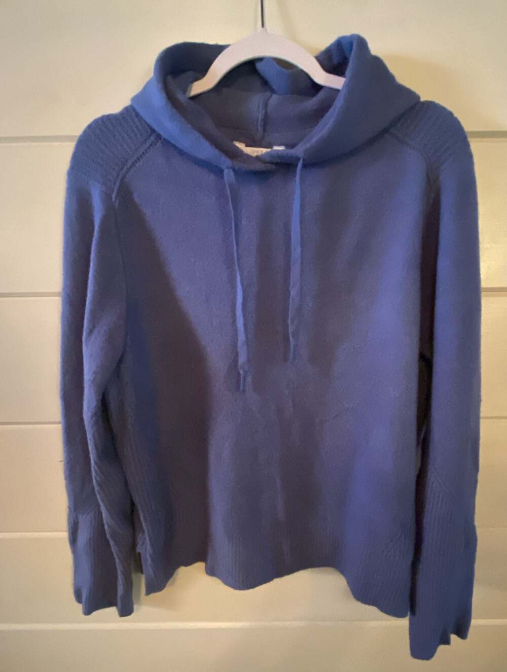 Time and Tru Blue Ribbed Knit Pullover Hoodie Sweater Women's Size L (12-14)